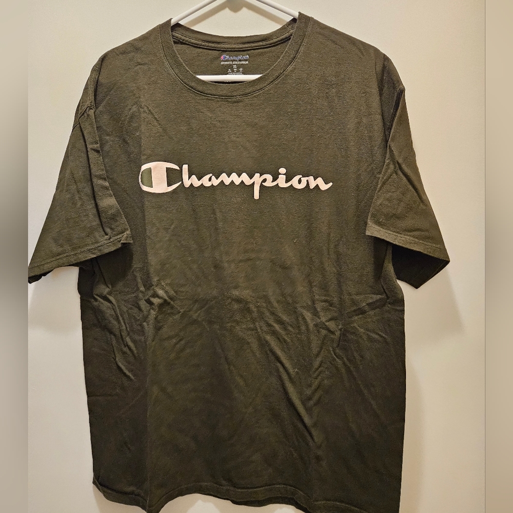Champion Logo Tee Shirt, Army Green Tee, Men's XL